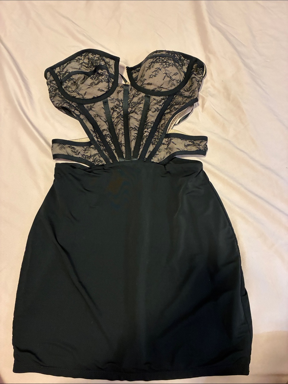 Michael Costello Black Lace Cutout Mini Dress